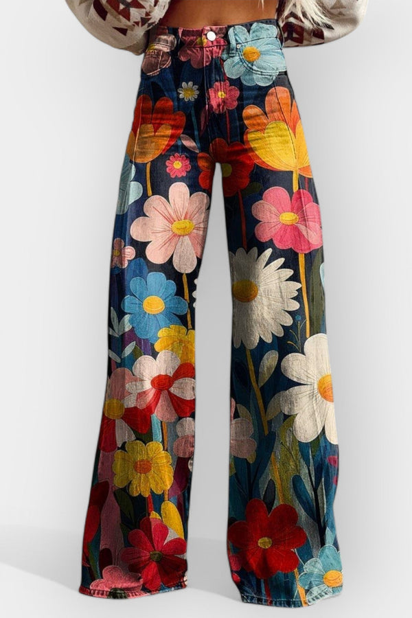 Floral Pants with Wide Legs
